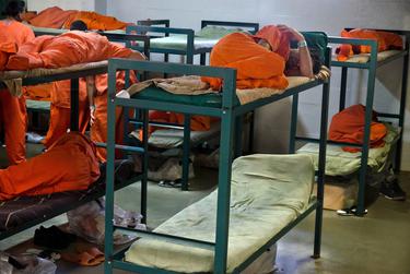 Inmates on a cell block in the Harris Co. jail.